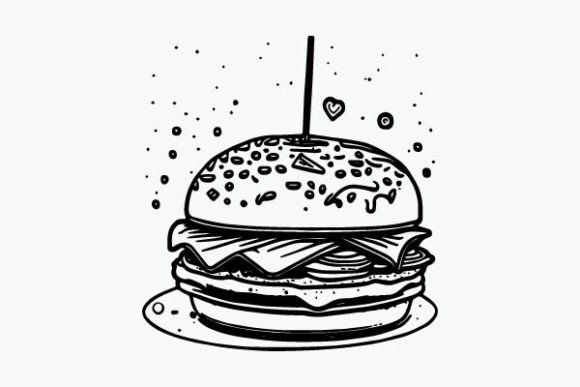 Burger Coloring Page Hand Drawn Vectors Graphics