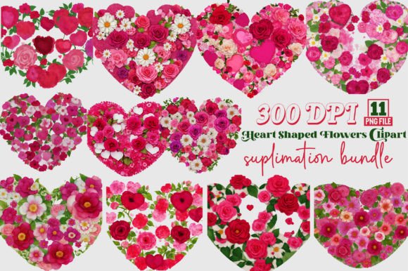 Heart Shaped Flowers Clipart Bundle
