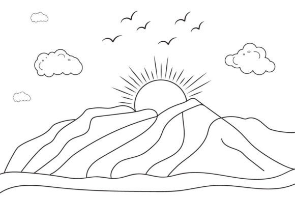 Lake Line Drawing Island Hills: Graphics and Crafts for Creative Projects