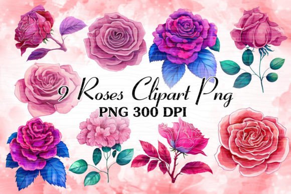 Rose Flower Watercolor Arts Bundle