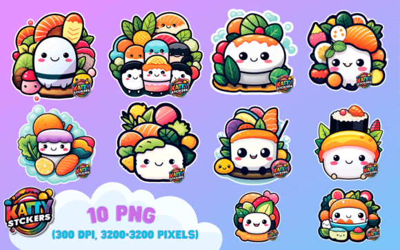Sushi Sticker Bundle, PNG Sublimation